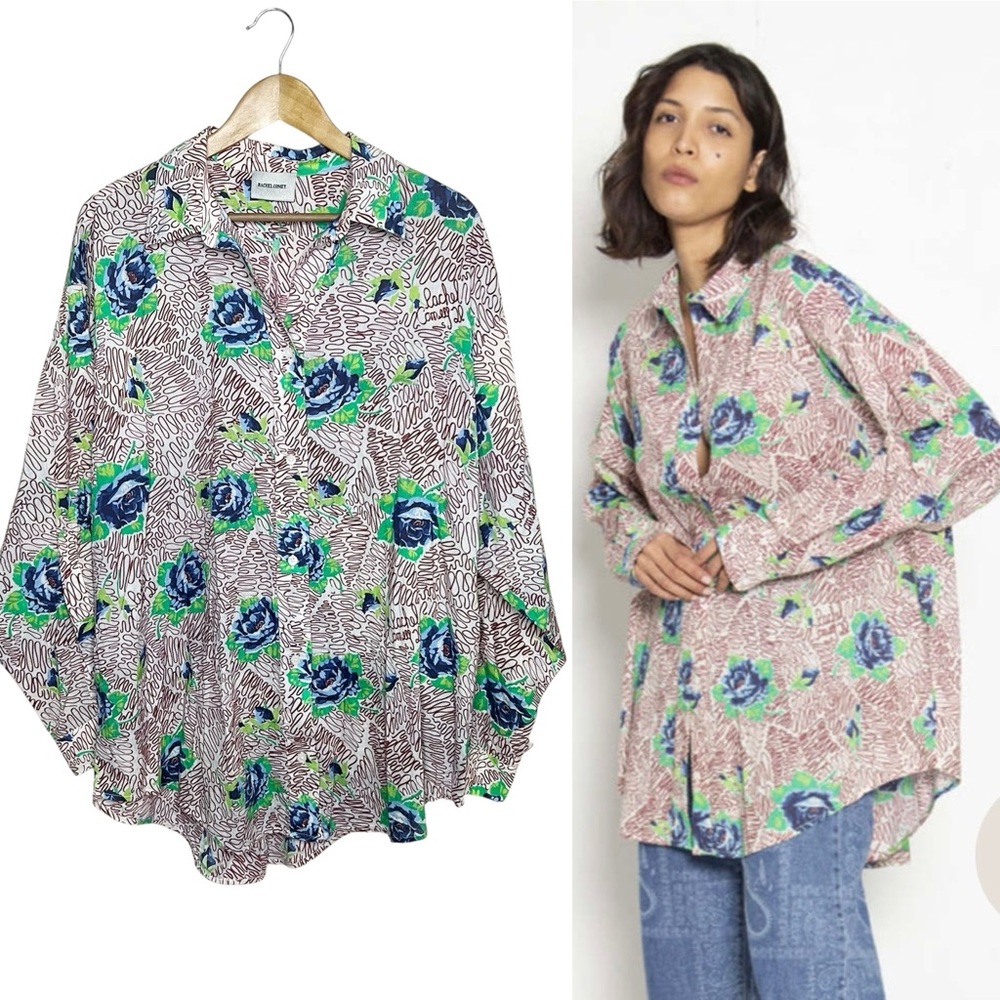 Rachel Comey Isa Oversized Button Down Shirt XS / S Squiggle Rose Print Top